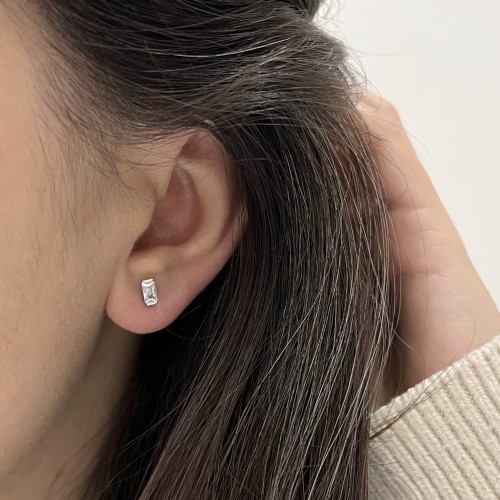 Srebrne kolczyki z cyrkoniami PROSTOKĄT