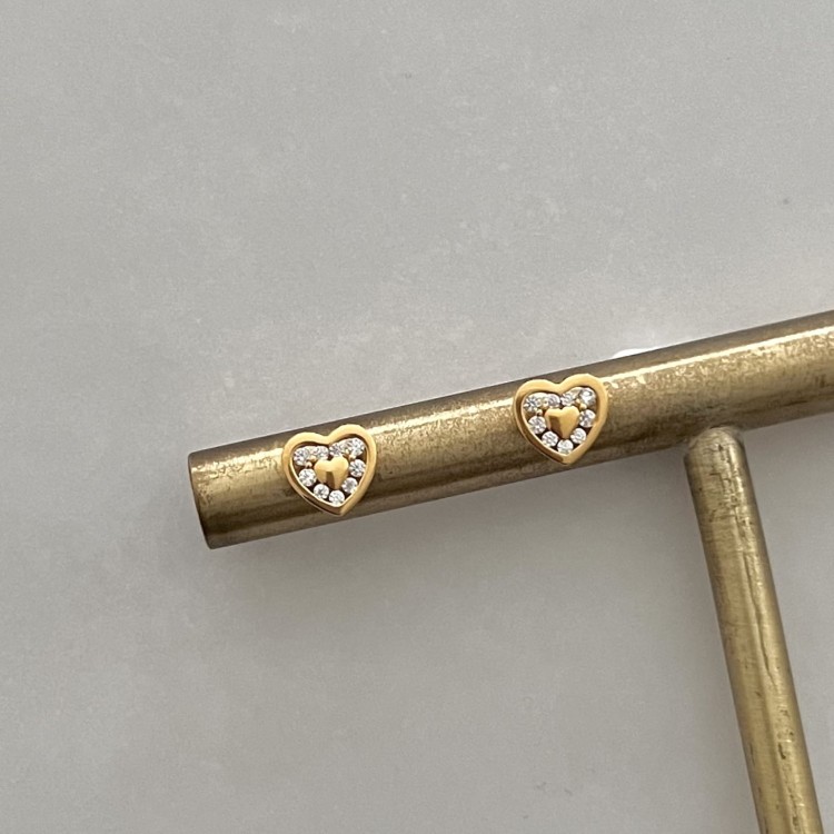 Srebrne pozłacane kolczyki z cyrkoniami serca