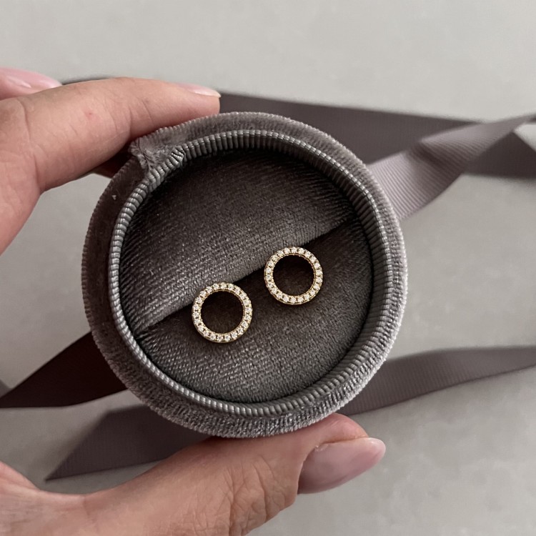 Srebrne pozłacane kolczyki koła z cyrkoniami 11mm