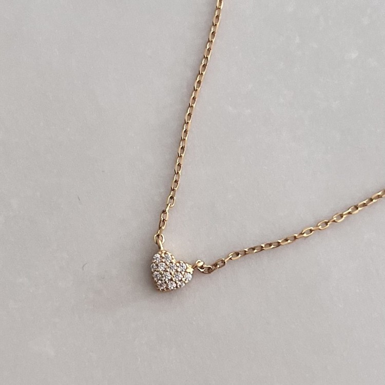 Srebrny pozłacany naszyjnik z cyrkoniami SERCE NA CODZIEŃ