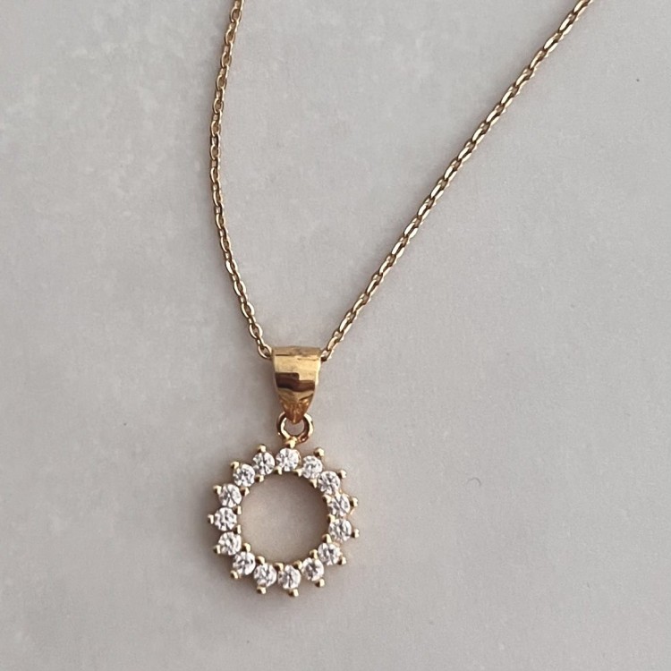 Srebrny pozłacany naszyjnik z cyrkoniami BŁYSK