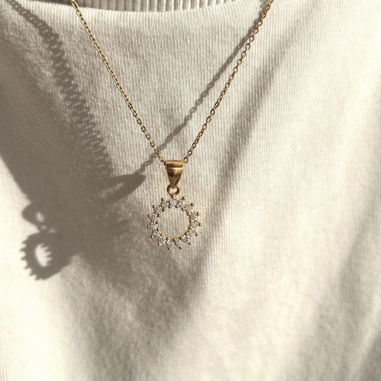 Srebrny pozłacany naszyjnik z cyrkoniami BŁYSK