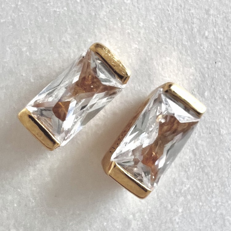 Srebrne pozłacane kolczyki z cyrkoniami PROSTOKĄT