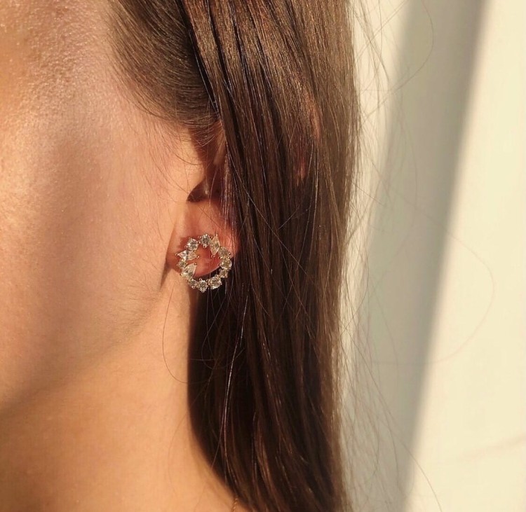 Srebrne pozłacane kolczyki koła z cyrkoniami RÓŻA