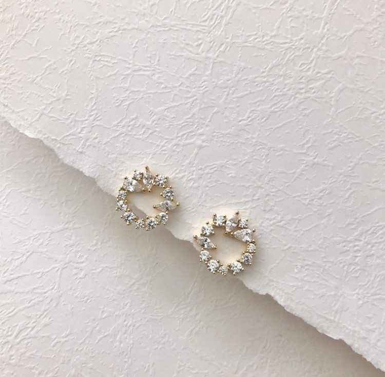 Srebrne pozłacane kolczyki koła z cyrkoniami RÓŻA