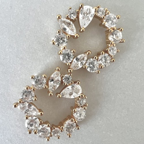 Srebrne pozłacane kolczyki koła z cyrkoniami RÓŻA