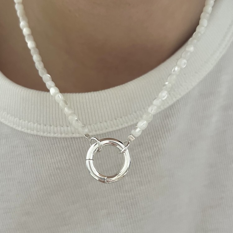 Naszyjnik ZAPIĘCIE KOŁO masa perłowa MUSZLA kamienie naturalne biały