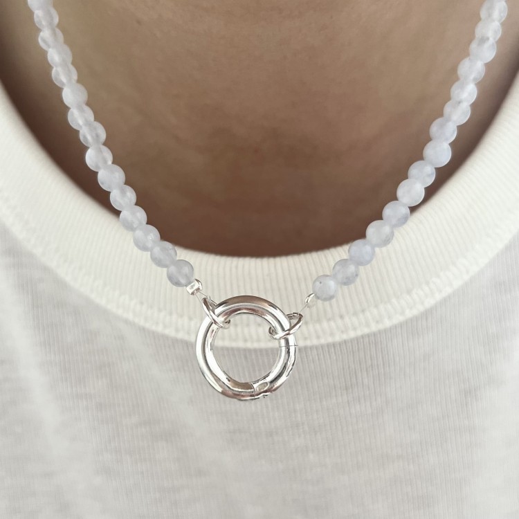 Naszyjnik ZAPIĘCIE KOŁO chalcedon JEANS kamienie naturalne niebieski