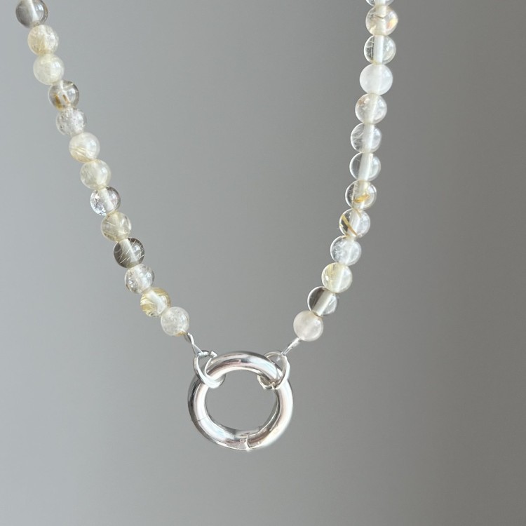 Naszyjnik ZAPIĘCIE KOŁO kwarc rutylowy SŁOŃCE kamienie naturalne żółty