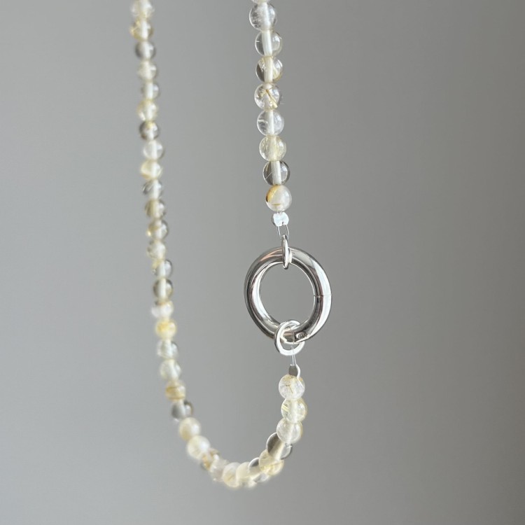 Naszyjnik ZAPIĘCIE KOŁO kwarc rutylowy SŁOŃCE kamienie naturalne żółty