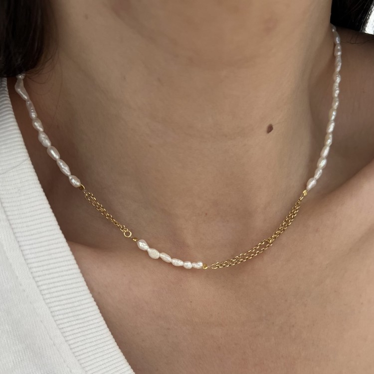 Srebrny pozłacany naszyjnik ŁZA OCEANU perła naturalna