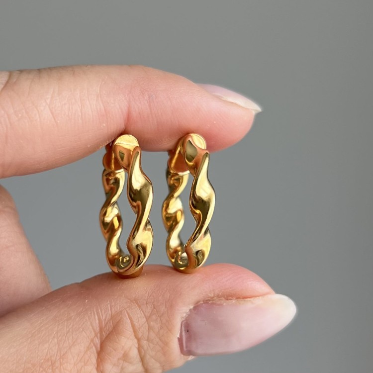 Srebrne pozłacane kolczyki koła POKRĘCONE