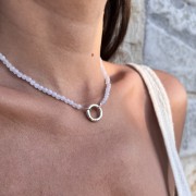 Naszyjnik srebrny ZAPIĘCIE KOŁO chalcedon JEANS kamienie naturalne niebieski