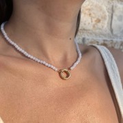 Naszyjnik pozłacany ZAPIĘCIE KOŁO chalcedon JEANS kamienie naturalne niebieski