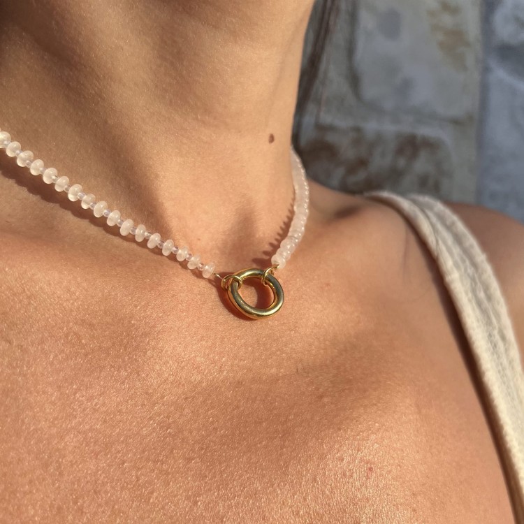 Naszyjnik ZAPIĘCIE KOŁO jadeit KOKOSOWY kamienie naturalne biały