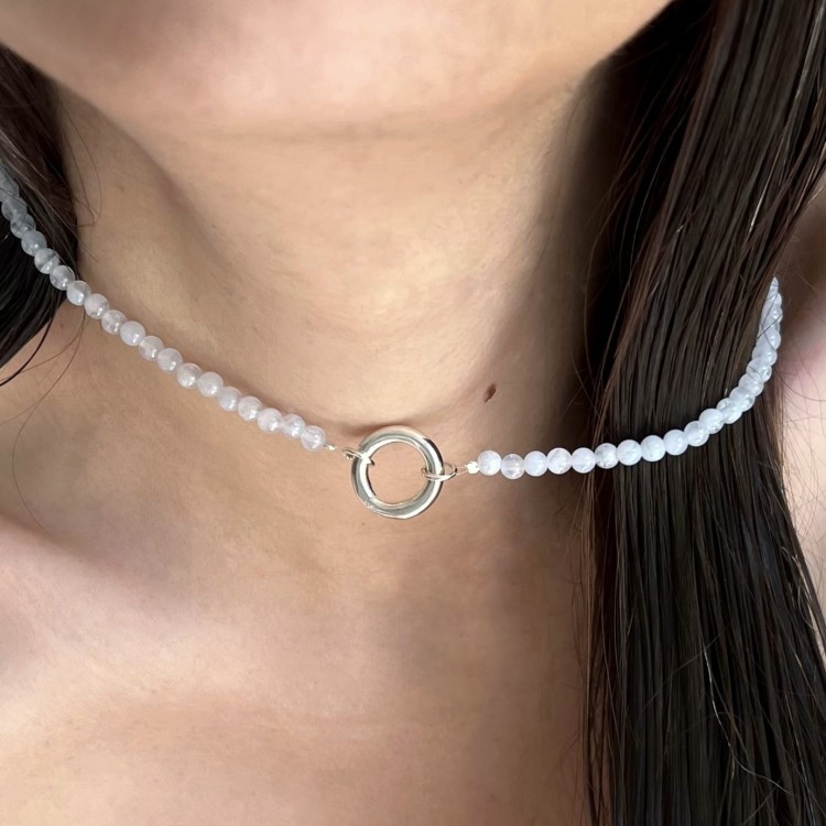 Naszyjnik ZAPIĘCIE KOŁO chalcedon JEANS kamienie naturalne niebieski