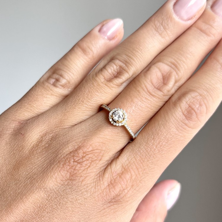 Srebrny pozłacany pierścionek z cyrkoniami BŁOGOŚĆ