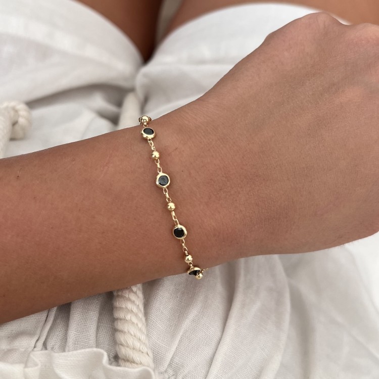 Srebrna pozłacana bransoletka z czarnymi cyrkoniami CZERŃ