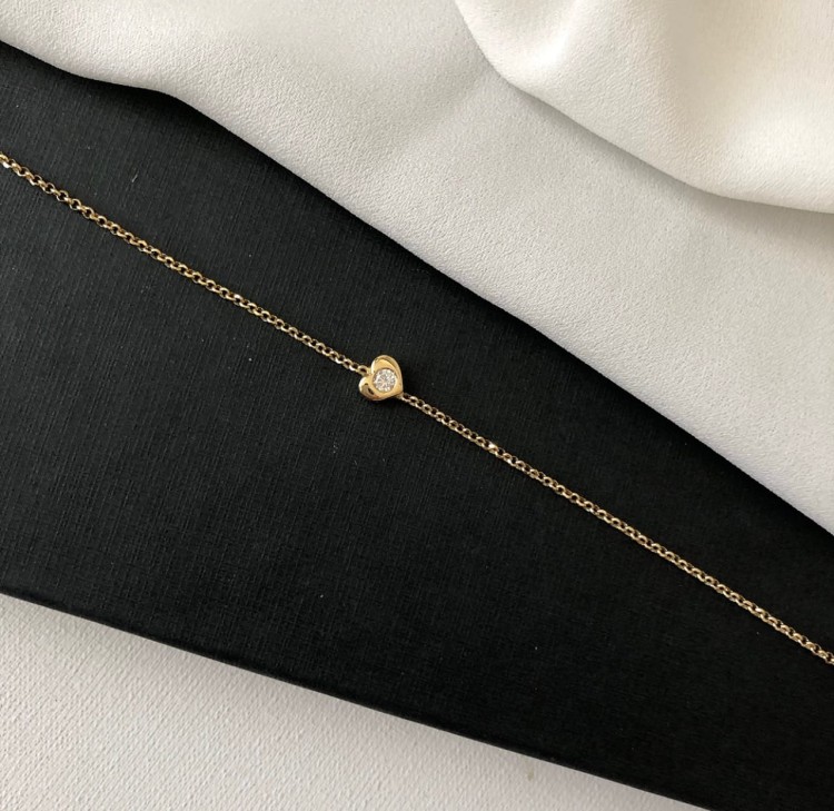 Srebrna pozłacana delikatna bransoletka SERDUSZKO i cyrkonią