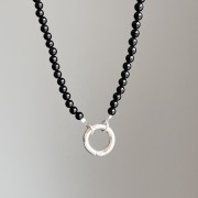 Naszyjnik ZAPIĘCIE KOŁO spinel CZERŃ kamienie naturalne czarny