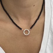 Naszyjnik ZAPIĘCIE KOŁO spinel CZERŃ kamienie naturalne czarny