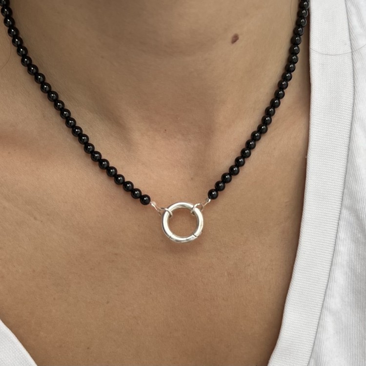 Naszyjnik ZAPIĘCIE KOŁO spinel CZERŃ kamienie naturalne czarny