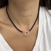 Naszyjnik ZAPIĘCIE KOŁO spinel CZERŃ kamienie naturalne czarny
