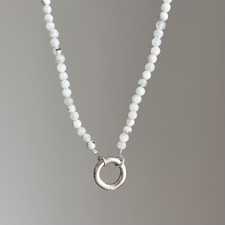 Naszyjnik ZAPIĘCIE KOŁO kamień księżycowy PEŁNIA kamienie naturalne biały