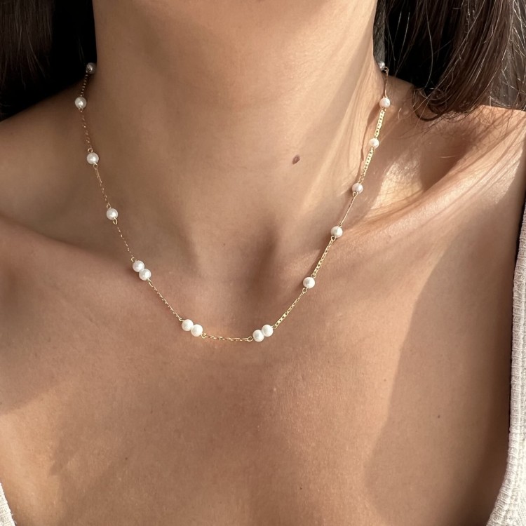 Srebrny pozłacany naszyjnik choker PERŁA