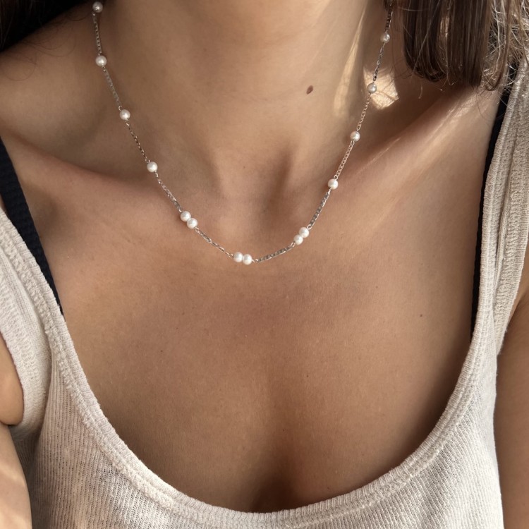 Srebrny naszyjnik choker PERŁA