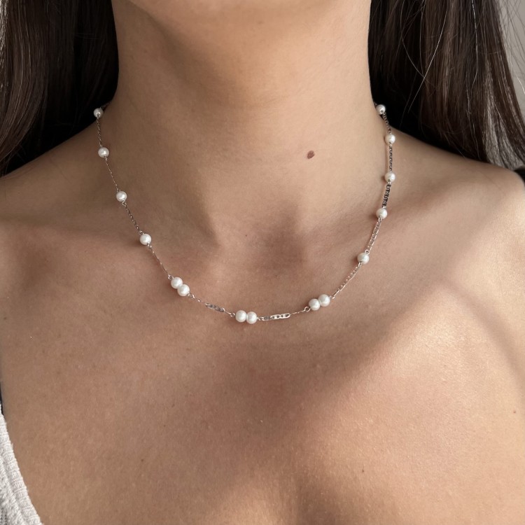 Srebrny naszyjnik choker PERŁA