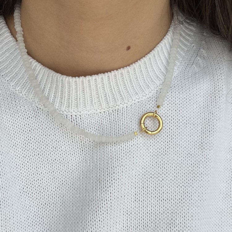 Naszyjnik ZAPIĘCIE KOŁO jadeit AKCENT kamienie naturalne biały