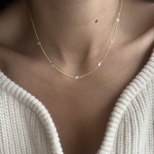 Srebrny pozłacany naszyjnik choker pancerka z cyrkoniami