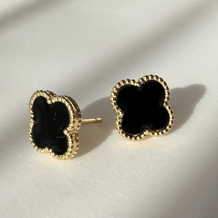 Srebrne pozłacane kolczyki KONICZYNA czarne onyks