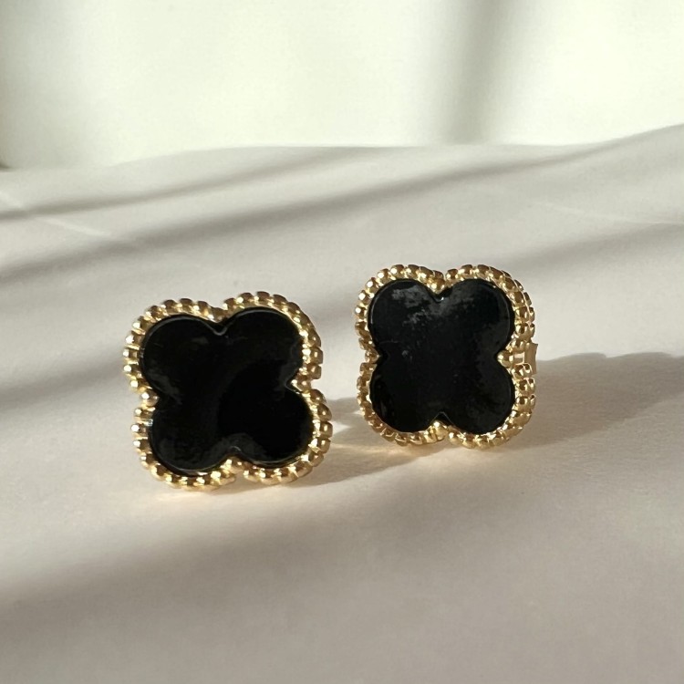 Srebrne pozłacane kolczyki KONICZYNA czarne onyks