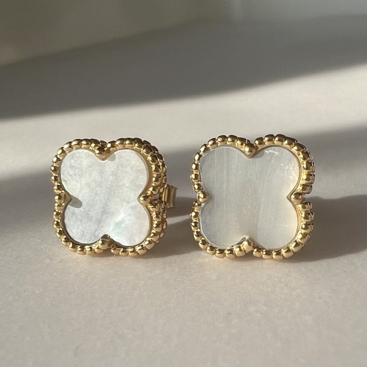 Srebrne pozłacane kolczyki KONICZYNA białe masa perłowa