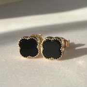 Srebrne pozłacane kolczyki KONICZYNA czarne onyks mini