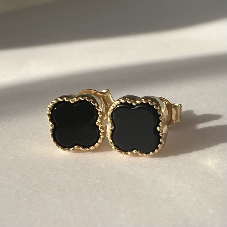 Srebrne pozłacane kolczyki KONICZYNA czarne onyks mini