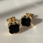 Srebrne pozłacane kolczyki KONICZYNA czarne onyks mini