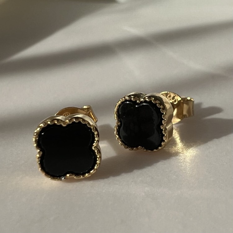 Srebrne pozłacane kolczyki KONICZYNA czarne onyks mini