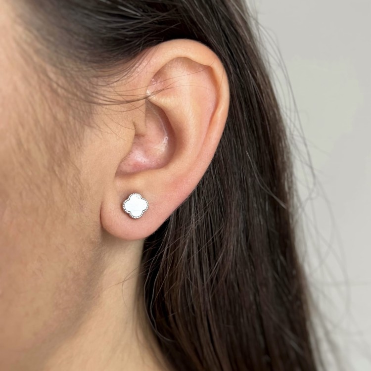 Srebrne kolczyki KONICZYNA białe masa perłowa mini