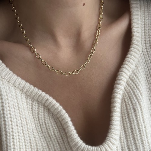 Srebrny pozłacany naszyjnik choker łańcuch  owal