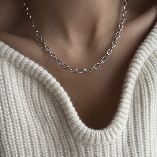 Srebrny naszyjnik choker łańcuch  owal