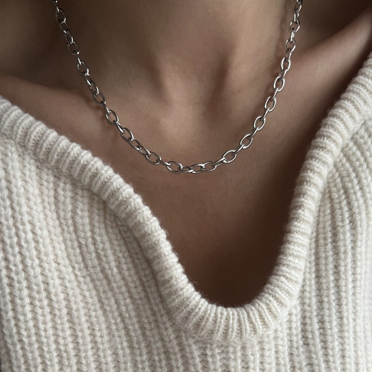 Srebrny naszyjnik choker łańcuch  owal