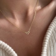 Srebrny pozłacany naszyjnik serce z cyrkoniami