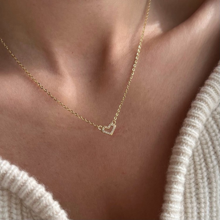 Srebrny pozłacany naszyjnik serce z cyrkoniami