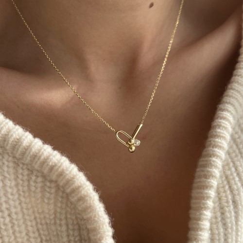 Srebrny pozłacany naszyjnik z cyrkonią