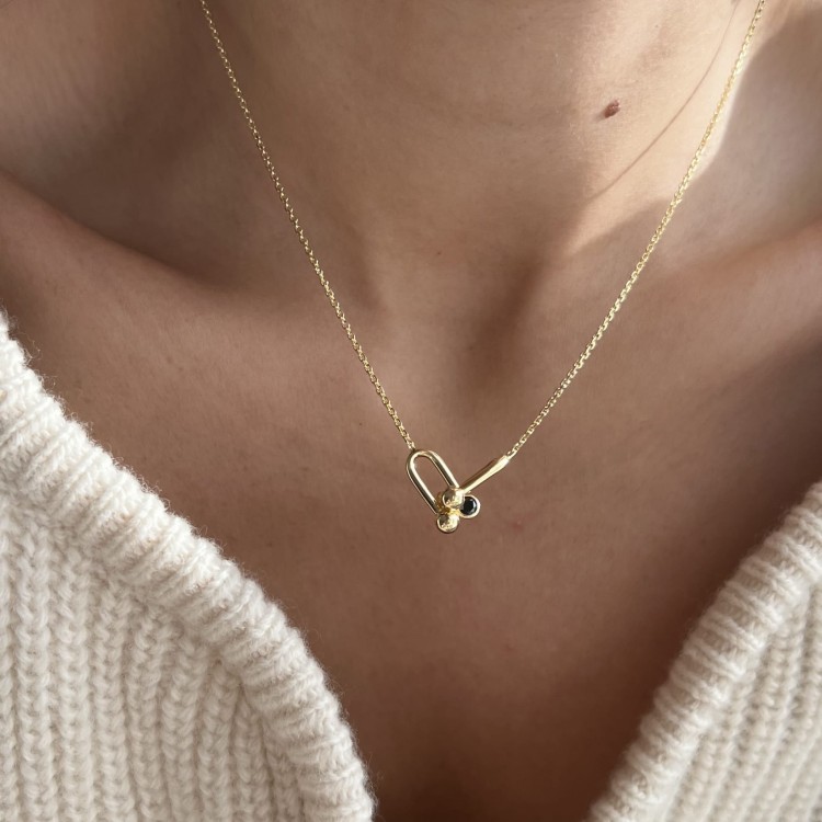 Srebrny pozłacany naszyjnik z cyrkonią czarną