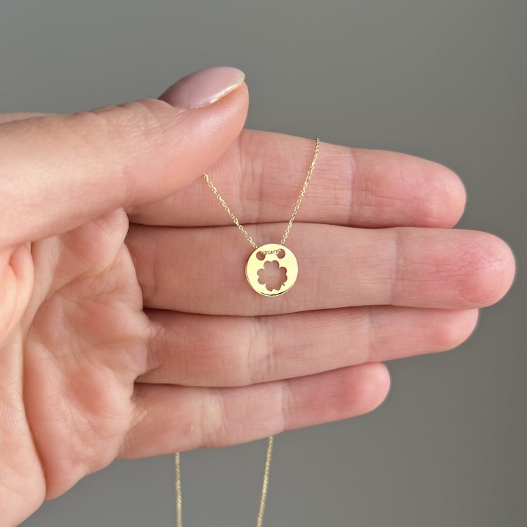 Złoty naszyjnik koło z koniczyną 333