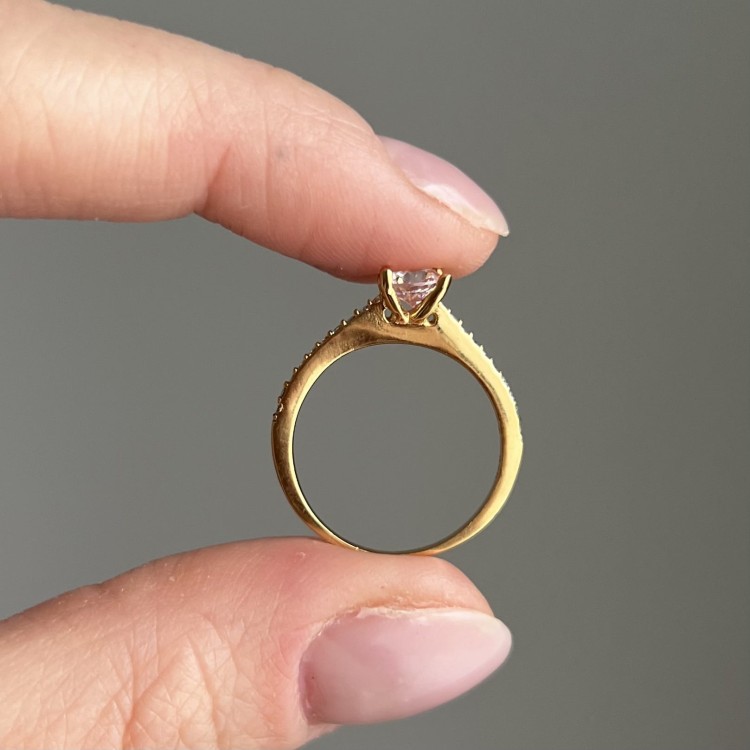 Srebrny pozłacany pierścionek z cyrkoniami JEDYNA